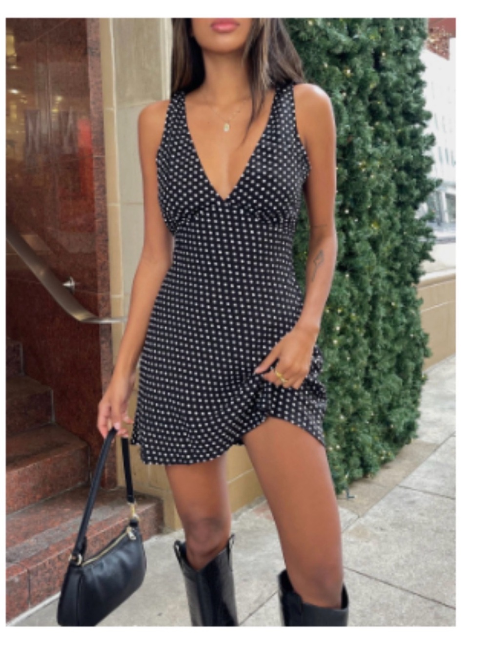 Princess Polly Black & White Polka Dot V-Neck Mini Dress
